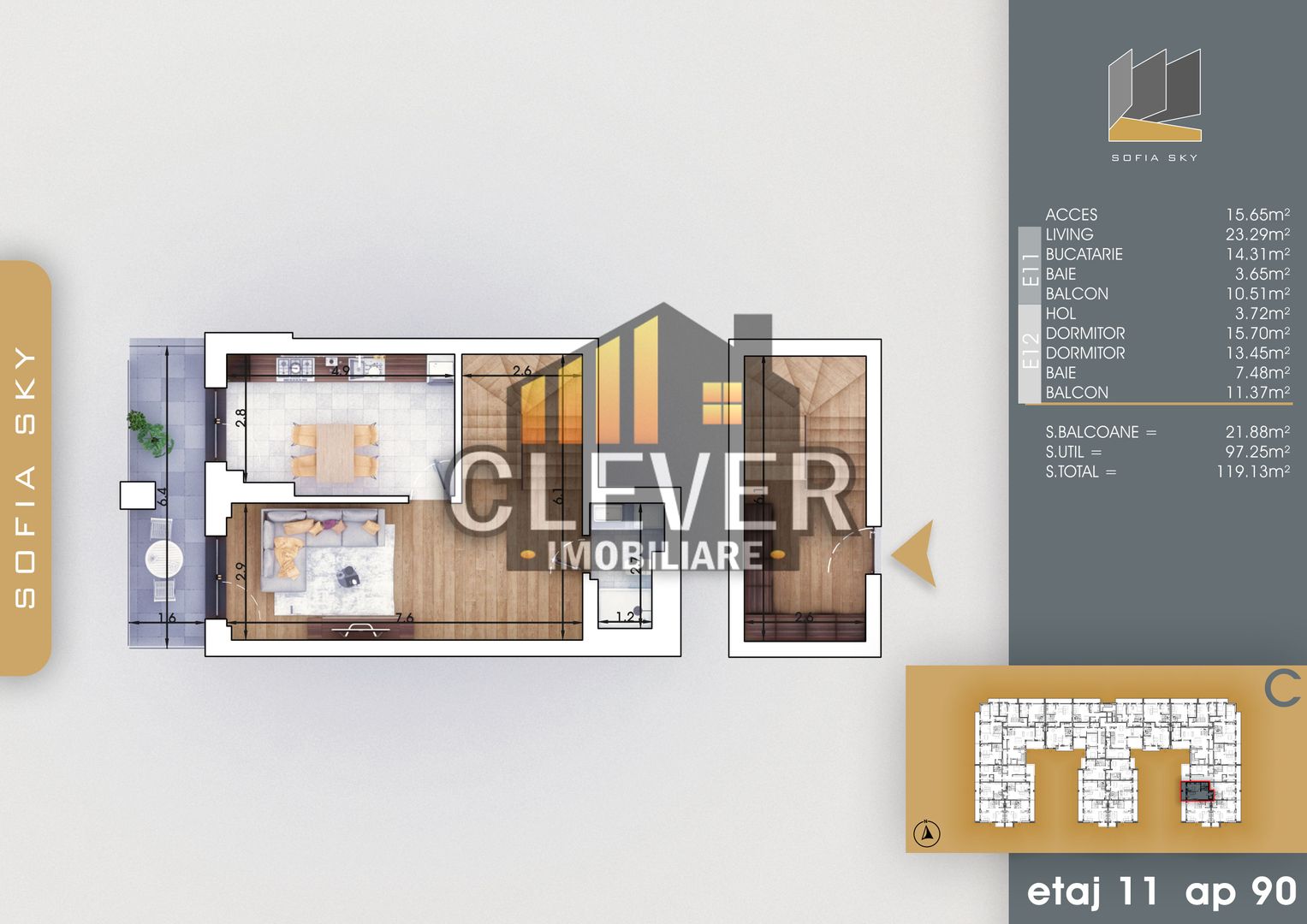 Titan Sector 3-Duplex 3 camere 700m Metrou Teclu - Schiță 7