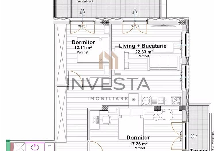 Apartament 3 camere 83 mp cu 2 terase, bloc nou, zona Marasti! - Schiță 2
