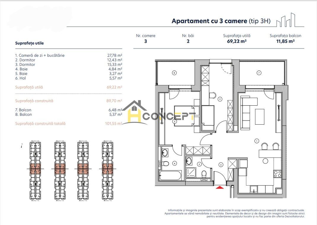 Apartament premium cu 3 camere, loc de parcare subteran, 0% comision - Poză 11