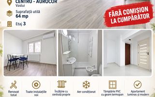 Apartament cu 3 camere, etaj 3, renovat total, VASLUI zona CENTRU-AUROCOR; - Poză 1