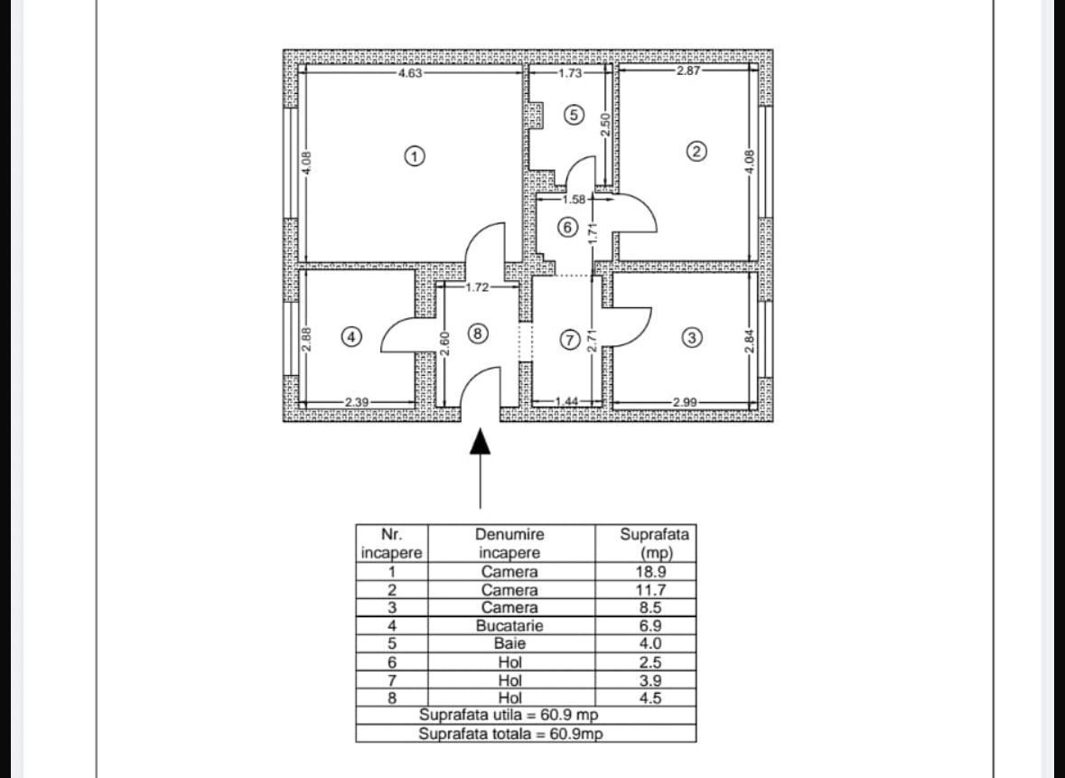 Apartament 3 camere, parter – Tineretului - Schiță 8