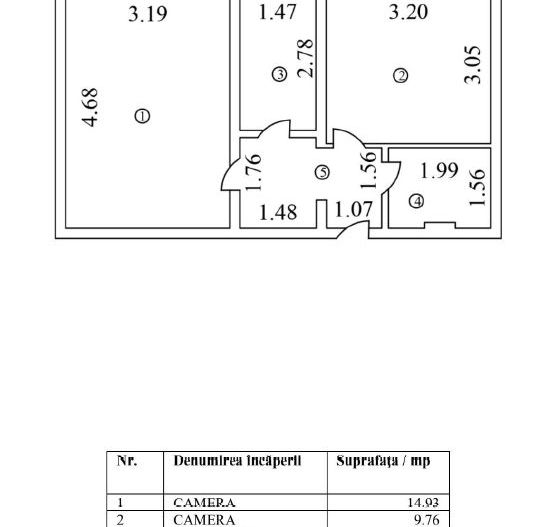 2 camere RENOVAT COMPLET  Grigore Moisil etaj 2 - Lacul Tei - Schiță 1