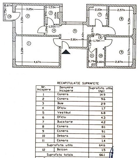 Apartament cu 4 camere de vanzare , 1974, fara risc, Pantelimon - Schiță 2