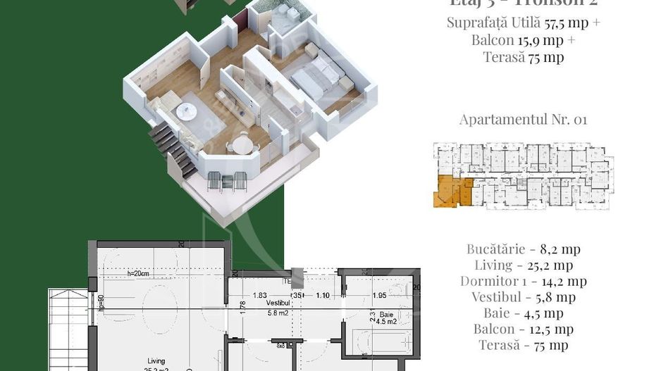 Apartament 2 camere cu Rooftop Privat Theodor Pallady - Schiță 2