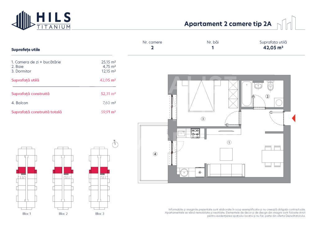 Vânzare, apartament, 2 camere tip 2A, HILS Titanium, București - Poză 2