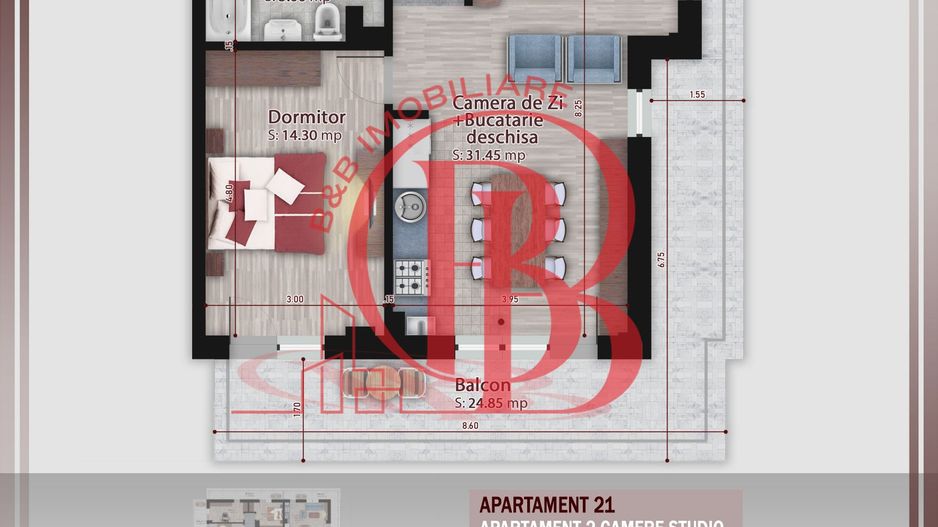 2 camere -proiect nou - Metrou Nicolae Teclu - Schiță 1