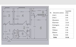 DE VANZARE APARTAMENT 2 CAMERE 58 MP POLONA | DECOMANDAT | METROU - Schiță 7