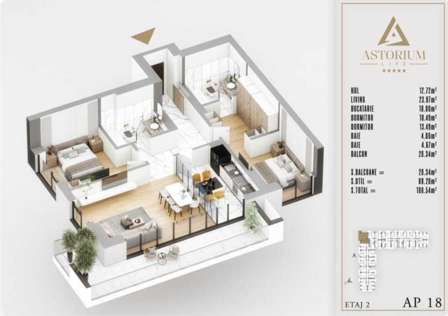 AP. 3CAM SPATIOS ,PROIECT ASTORIUM / BLOC FINALIZAT.COMISION 0%! - Poză 2