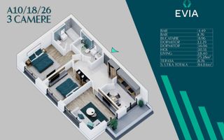 Apartament Premium 3 camere Th. Pallady Metrou Teclu - Schiță 2