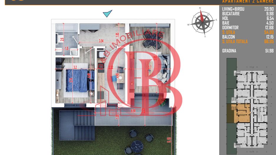 2 camere cu gradina parcare bonus metrou Nicolae Teclu - Schiță 7