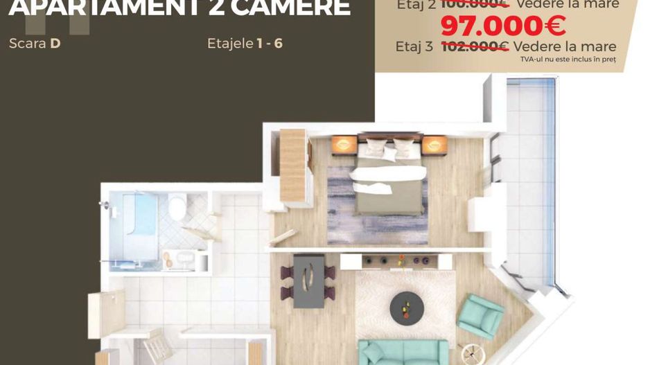 Promo la avans 50% Direct Dezvoltator  2 Cam. 56  mp  Mamaia La Butoaie - Poză 3