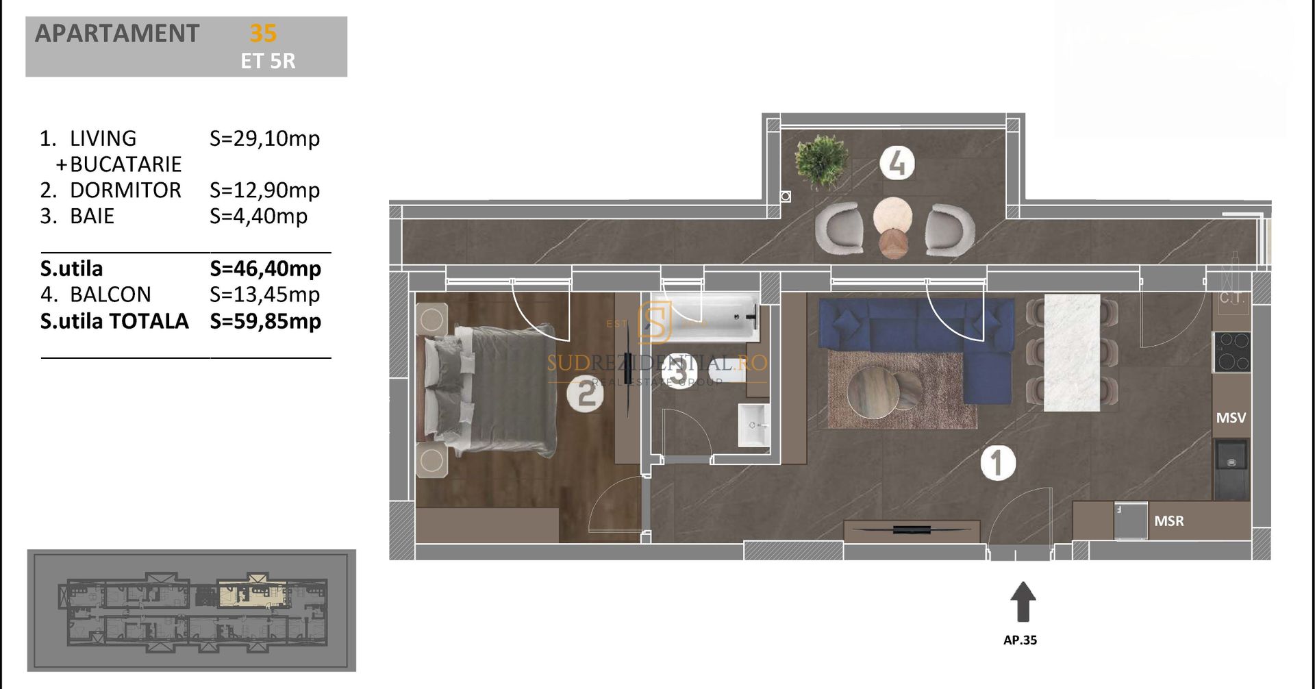 Apartament de tip studio - 2 camere, zona Metalurgiei, Drumul Binelui - Schiță 4