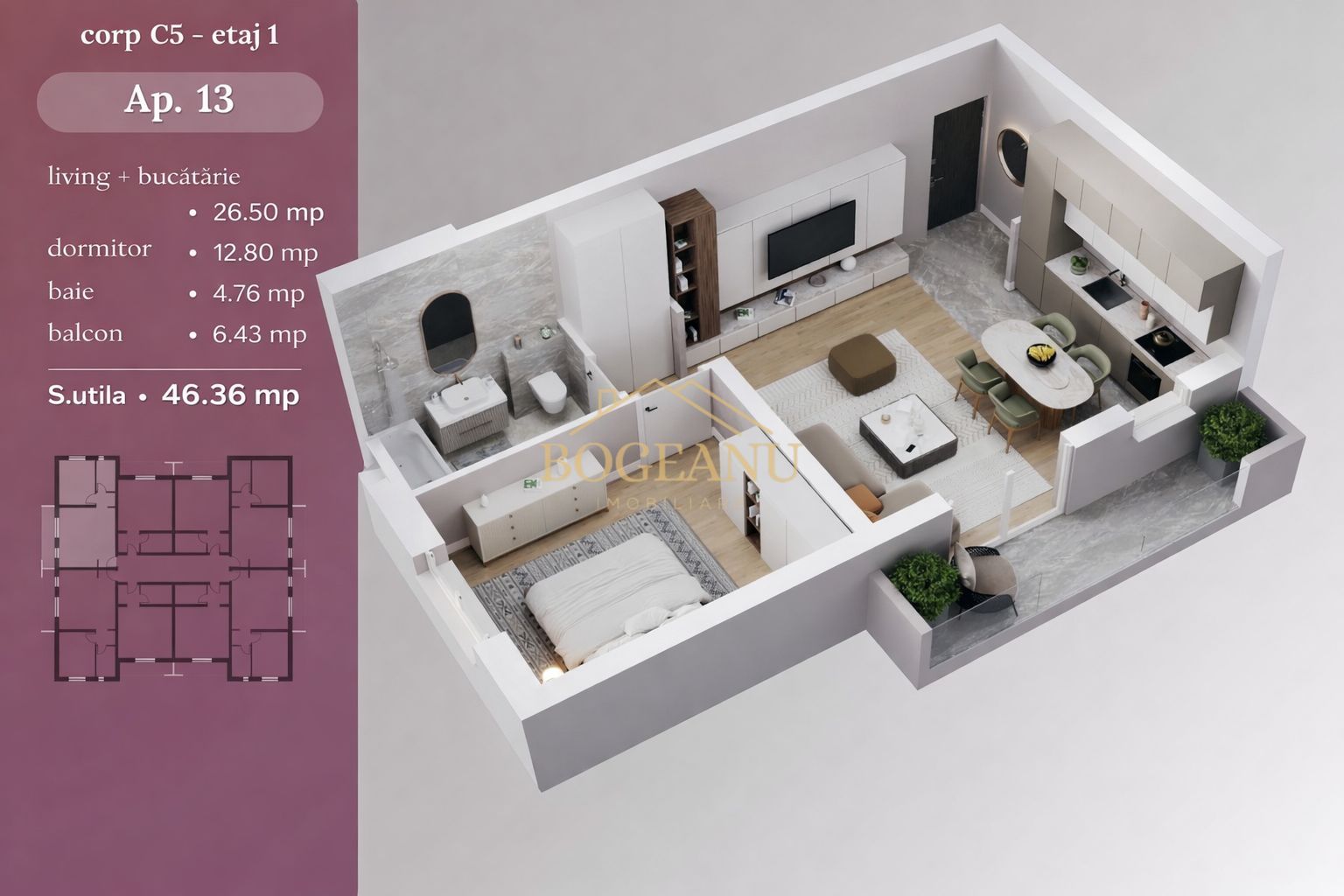 BG144-Apartament 2 camere bloc nou - Etaj 1– Giroc | Terasă | Parcare - Poză 3