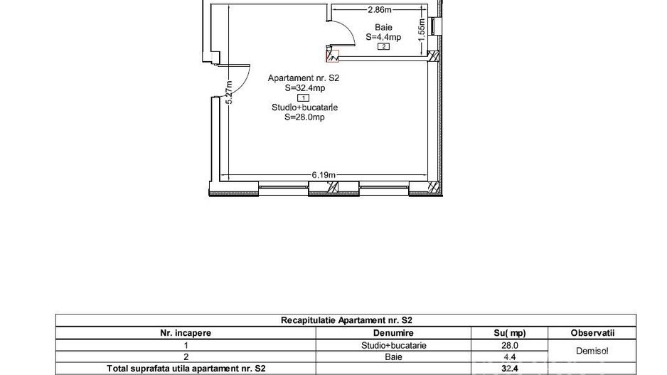 Studio 32 mp | Bloc Nou | Ideal Investitie | Terra, Floresti - Schiță 4