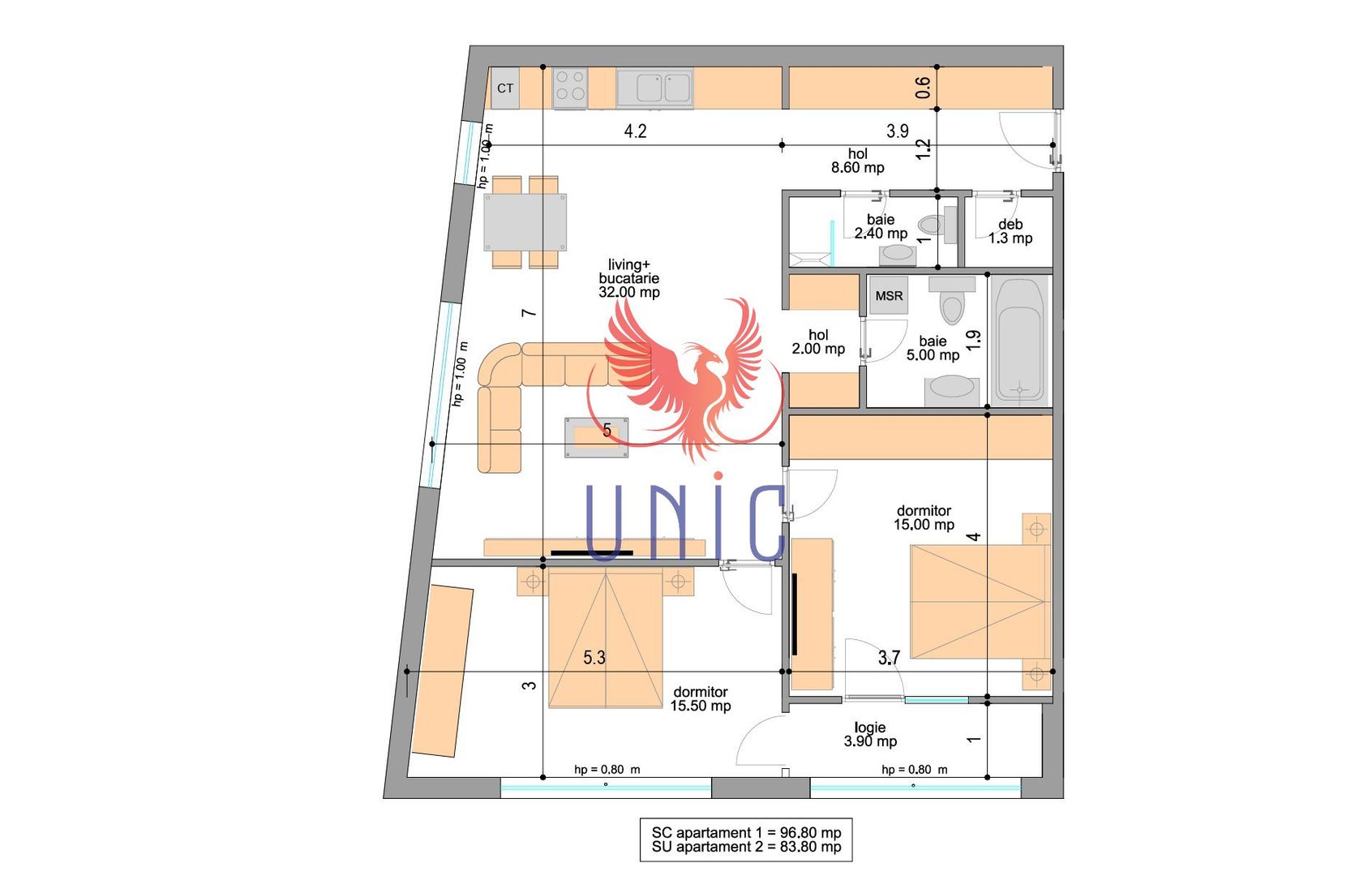 Apartament 3 camere exclusivist in bloc stil Boutique Ultracentral - Schiță 2