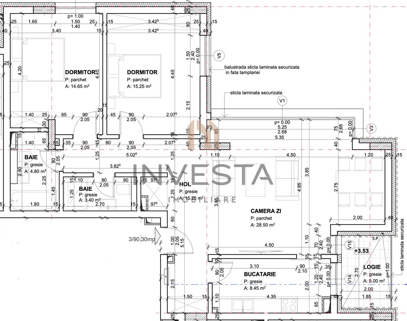Apartament 3 camere | 90 mp | Constructie Premium | Andrei Muresanu - Schiță 2
