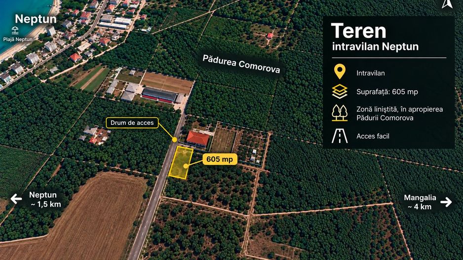 Teren intravilan 605 mp | Neptun – Comorova | Deschidere la șosea - Poză 1