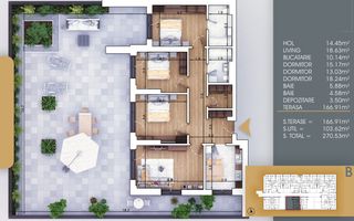 Apartament 4 camere finisat la cheie, terasă 167 mp, metrou Teclu - Schiță 6