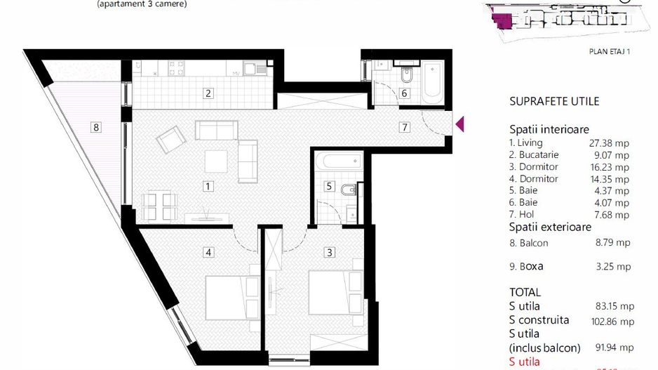 APARTAMENT 3 CAMERE | PROIECT NOU | PREMIUM | STEFAN CEL MARE - Poză 3