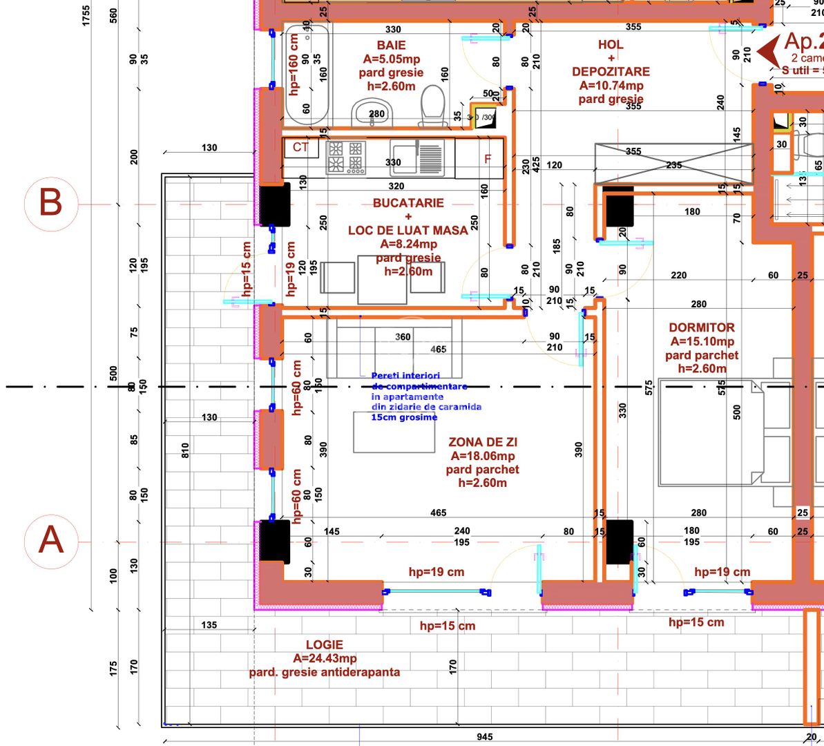 Apartament 2 camere 57 mp/utili+terasa de 24 mp, Tractorul/Brasov - Schiță 3