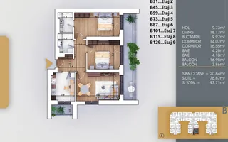 Apartament 97mp, balcon generos, 2 băi, Metrou Teclu 700m - Schiță 11
