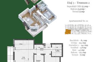 Apartament 2 camere cu Rooftop Privat Theodor Pallady - Schiță 2