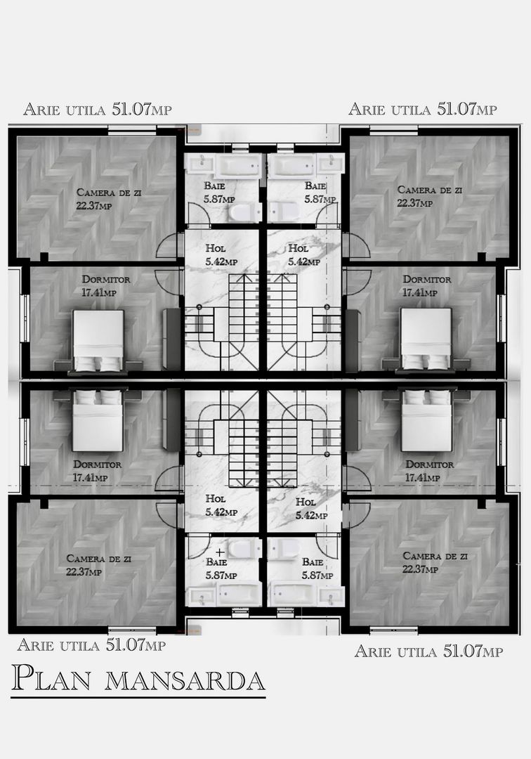 CASE TIP DUPLEX, 6 CAMERE, TOATE UTILITATILE, CENTRALA, COMISION 0% - Schiță 15