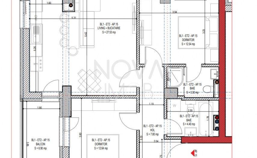 Apartament 3 camere, etaj intermediar, ansamblu nou Calea Surii Mici - Poză 15