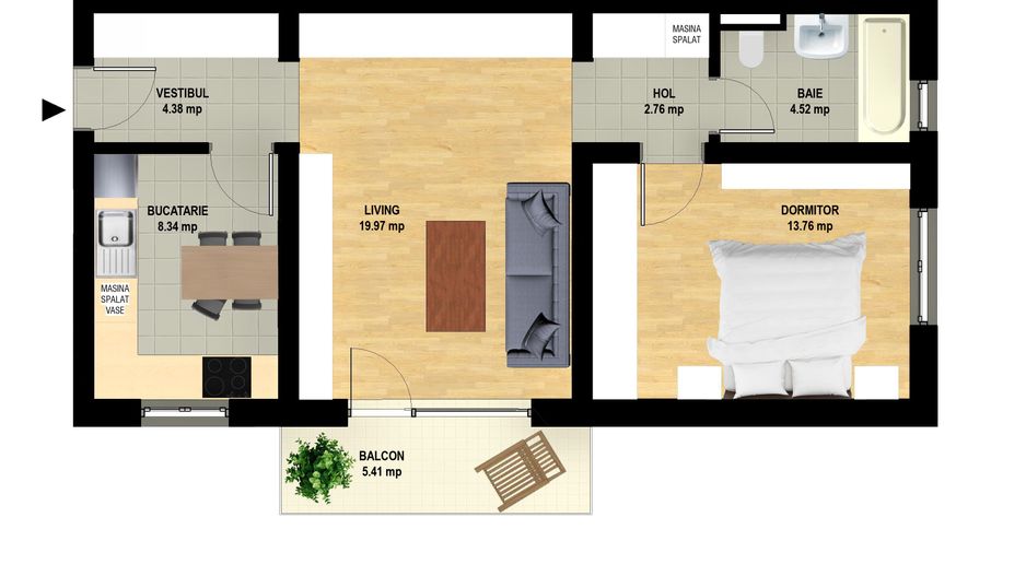 Apartament decomandat 2 camere, loc de parcare inclus - Poză 3
