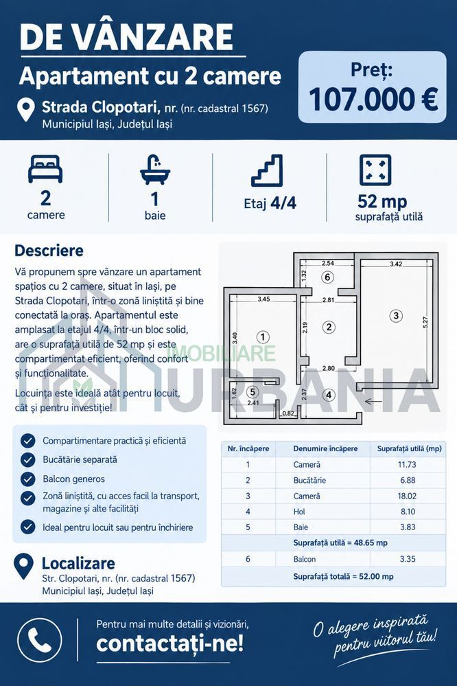 Apartament 2 camere decomandat, etaj 4/4, Iași - Poză 1