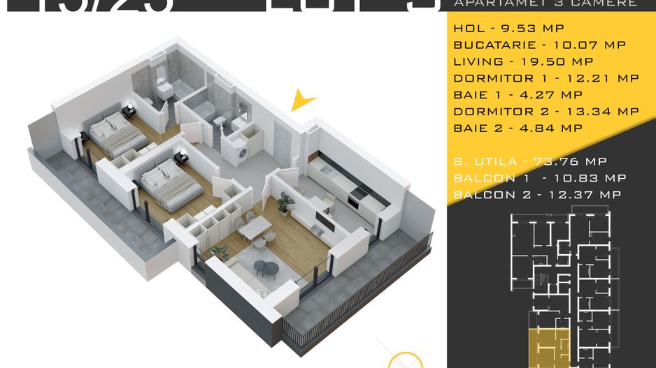 3 camere decomandat Titan Pallady  Metrou Nicolae Teclu - Schiță 12