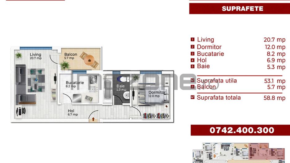 MILITARI - PACII, BLOC NOU FINALIZAT, 2 CAMERE, 59 MP., DECOMANDAT, COMISION 0%! - Schiță 6