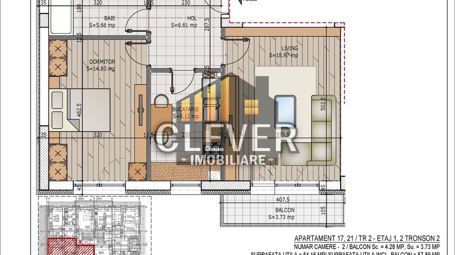 2 Camere Finalizat | 57,89 mp | Pallady | Comision 0% - Schiță 9