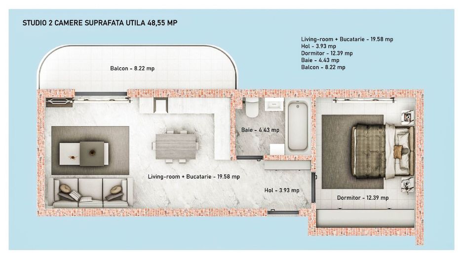 STUDIO - DORMITOR SEPARAT, 48 MP UTILI, FINALIZARE SEPTEMBRIE,COMIS 0% - Poză 2