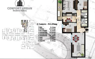 Apartament 4 camere | 94 mp | Confort Urban-Sector 5 | Mobilat complet - Schiță 13