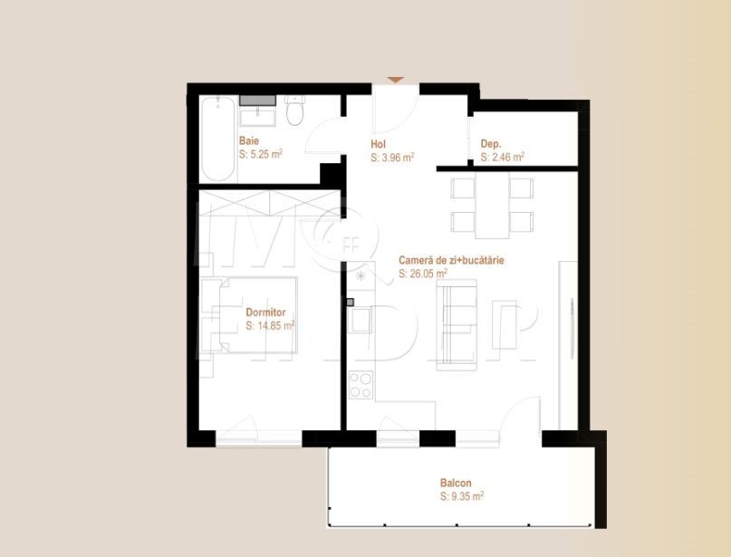 FARA COMISION - 2 camere 53 mp plus terasa zona VIVO - Poză 2