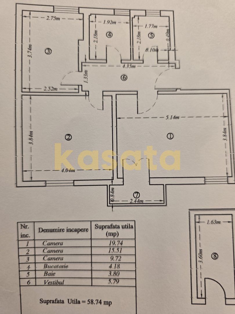 3 Camere | Televiziune | Decomandat | Centrala Proprie | AC - Schiță 12