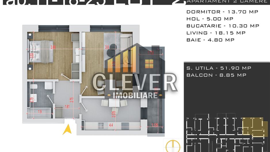 Ofertă Dezvoltator: 2 Camere cu Parcare GRATUITĂ la Avans de 90% – Pallady - Schiță 9