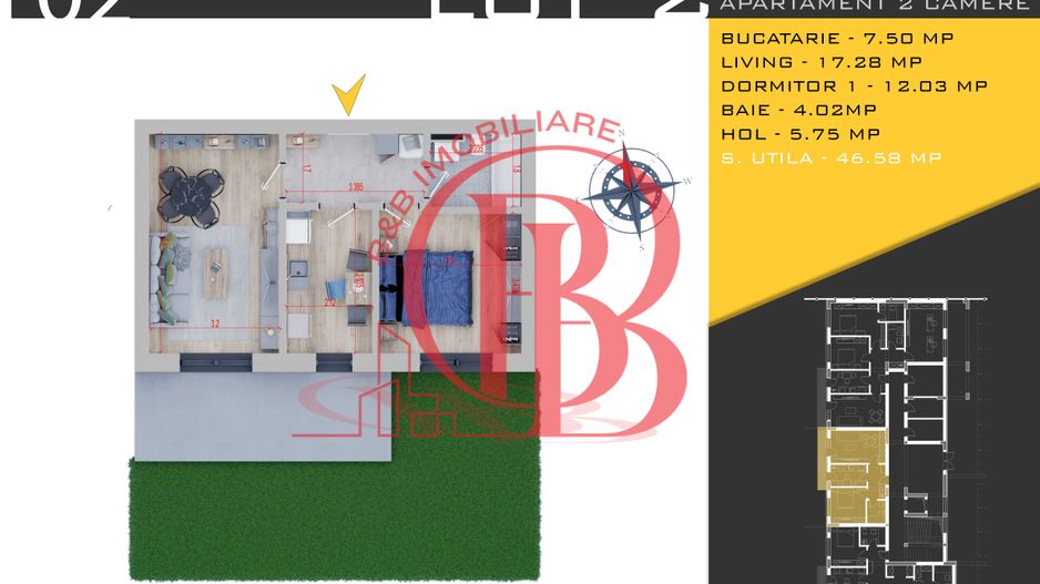 2 camere cu Gradina-Parcare inclusa-Finalizat-Th. Pallady - Schiță 6