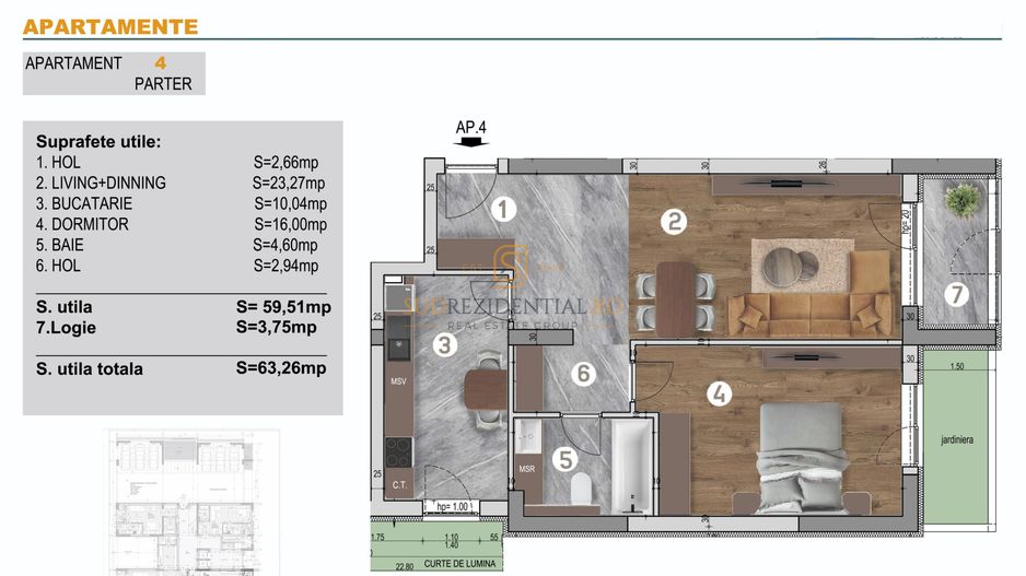Locuinta decomandata cu balcon - 2 camere, zona Mall Grand Arena, S4 - Schiță 6
