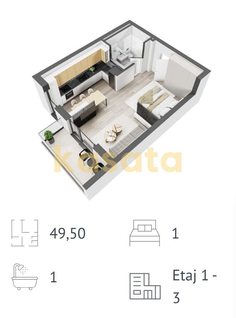 Studio de vânzare | Ivory Residence | Balcon - Schiță 11