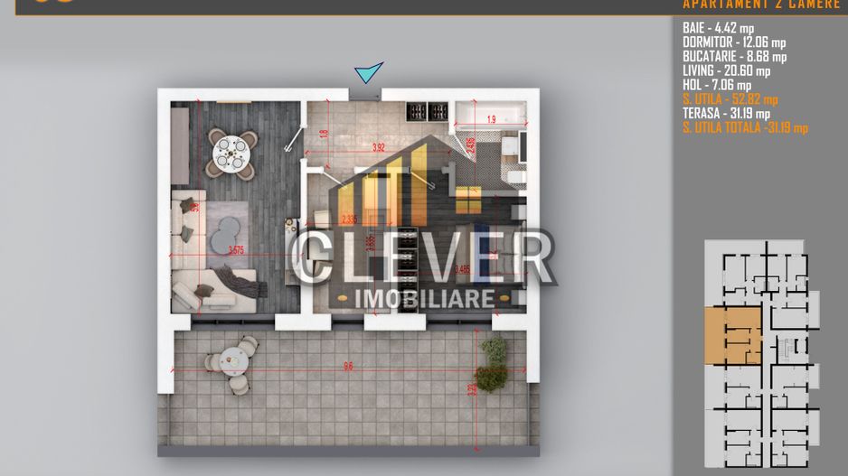 Apartament 2 Camere cu terasa de 32 mp și Comision 0%, metrou Teclu - Poză 1