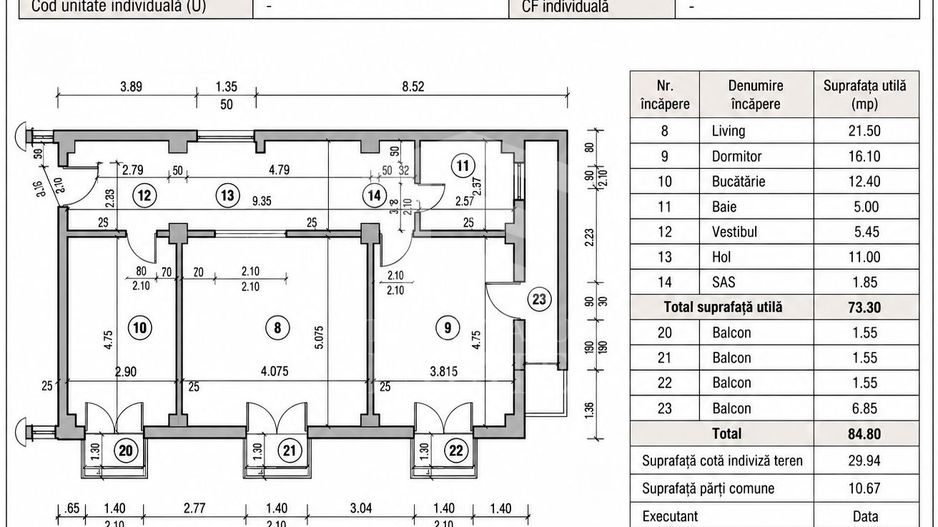 2 CAMERE ÎN CHITILA | 73,30 MP | 4 BALCOANE | CENTRALĂ | MOBILAT - Schiță 18