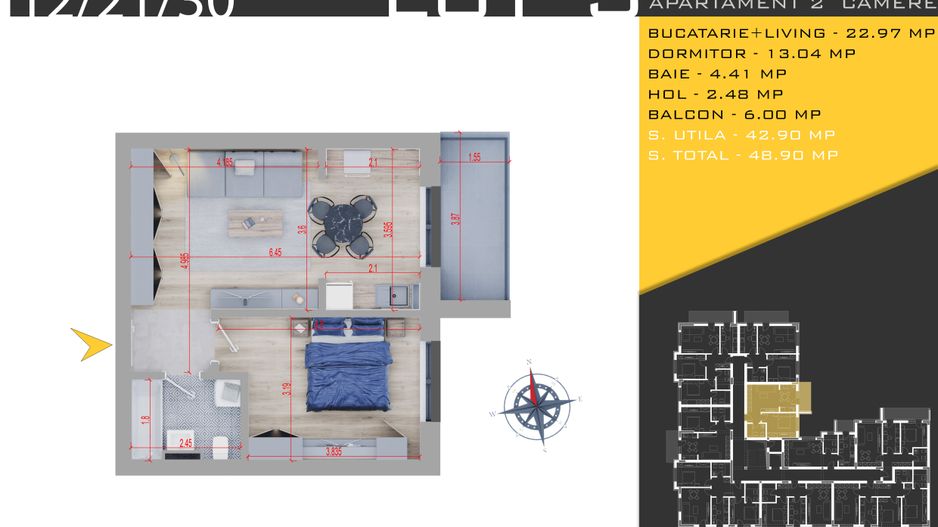 2 camere parcare inclusa Titan Pallady Pret Promo de Lansare Metrou Teclu - Schiță 1