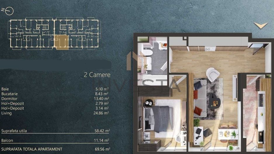 Apartament 2 camere semifinisat Elite City, Etaj Intermediar! - Poză 3