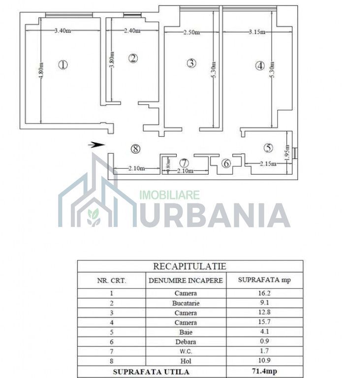 Apartament 3 camere decomandat, 71,4 mp utili, etaj 8/8, mobilat si utilat, Iasi - Poză 5