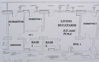4 camere Centru ,Mihai Viteazu |94 mp et 18 parcare si TVA inclus | - Schiță 2