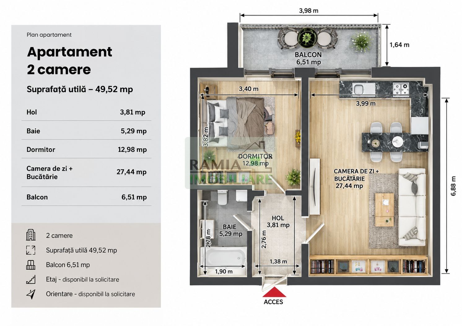 Apartament 2 camere, 2026, etaj 2, balcon  – Tractorul / Coresi - Poză 2