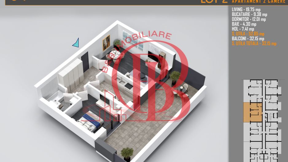 Apartament superb 2 camere cu terasa - Pallady Metrou Teclu - Schiță 1