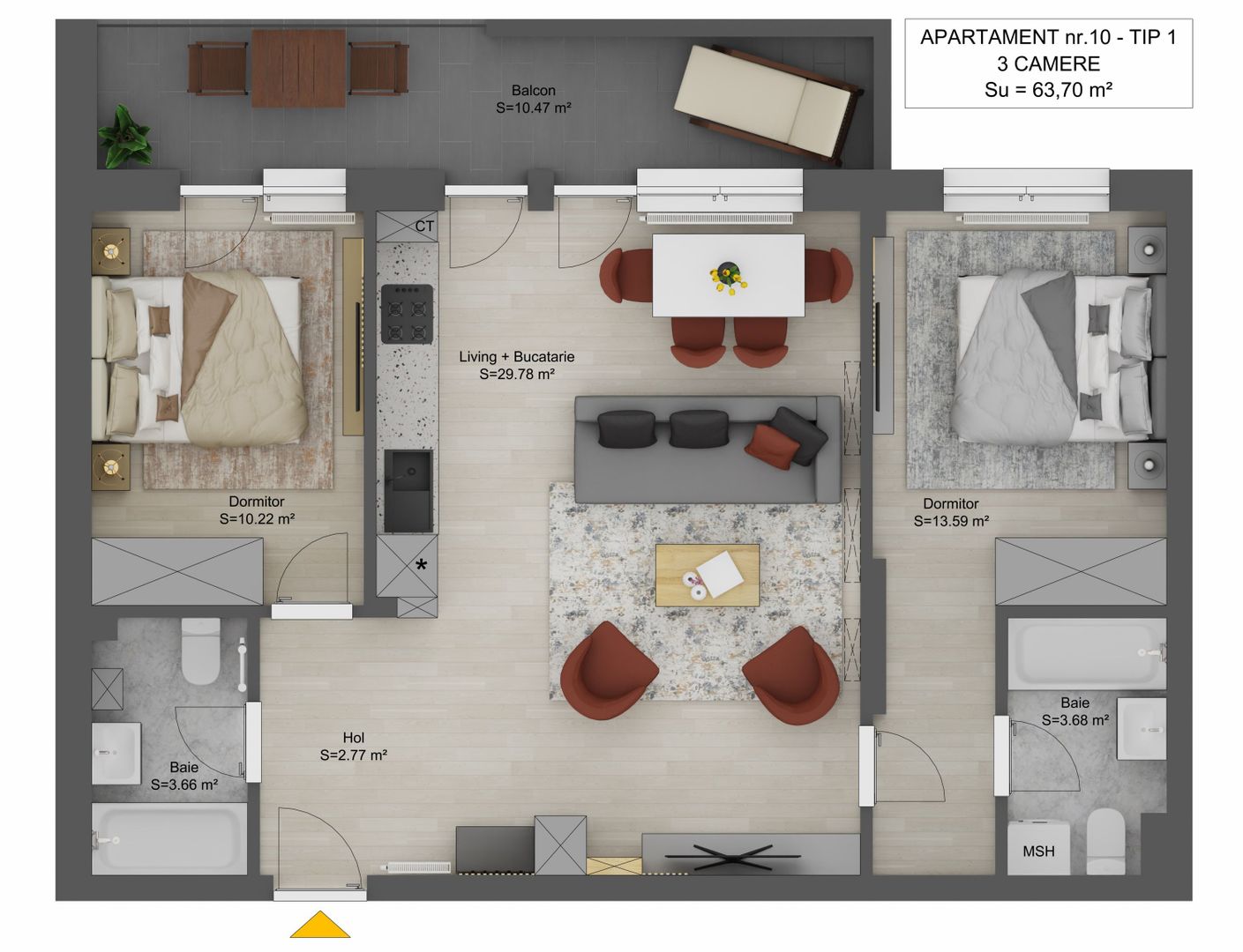 🏢 Apartament 3 camere, Str. Doamna Stanca,  zona Kaufland - Schiță 2